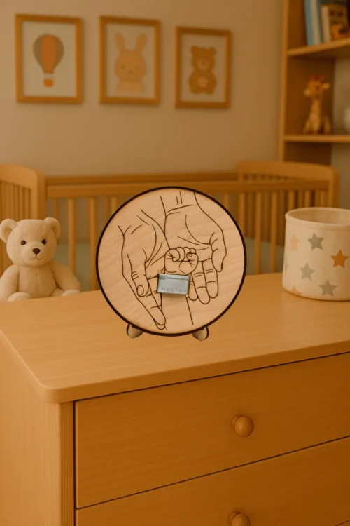 2 Emlékőrző fa dísz újszülött karszalagtartó