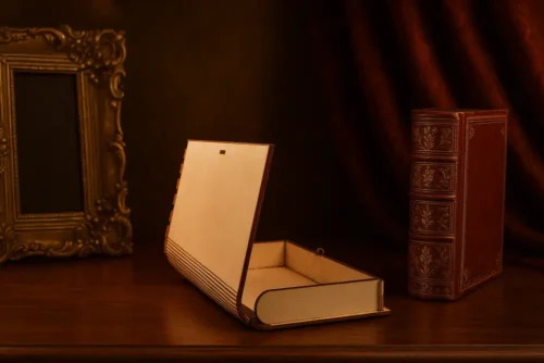 20250604_1404_Könyvszerű Fadoboz Környezetben_remix_01jwxd68scfb89wp782kyqgs24_result Könyv Hatású Díszdoboz - Személyre Szabható gravírozható borítóval.