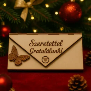 Natúr fából készült pénzátadó boríték.