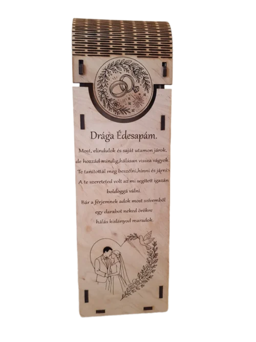 1 Fa szülőköszöntő bortartó, a menyasszony apjának szóló megható verssel gravírozva, opcionális névvel és dátummal.