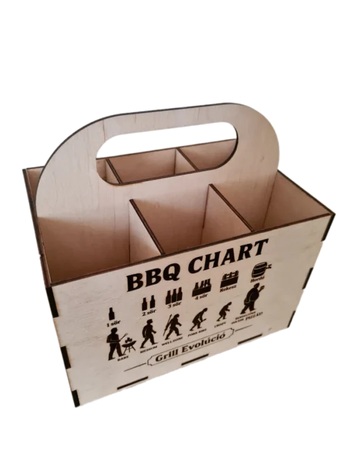 snapedit_1754138456642_result Grill Evolúció fa sörtartó rekesz, vicces BBQ Chart és Grill Evolúció gravírozással, 6 sör tárolására.felül nézet