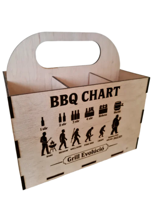 snapedit_1754138481529_result Grill Evolúció fa sörtartó rekesz, vicces BBQ Chart és Grill Evolúció gravírozással, 6 sör tárolására.