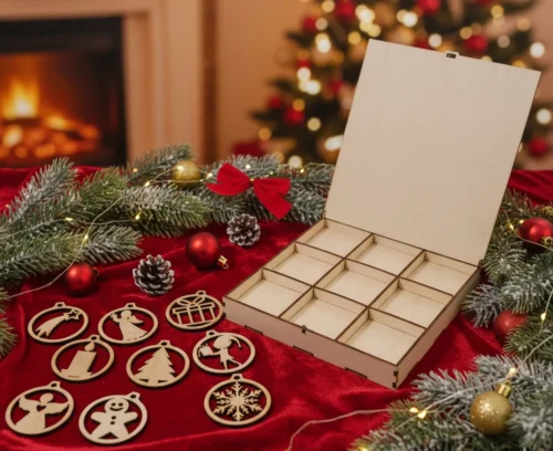 Dísz és doboz_eredmény 9 darabos natúr fa karácsonyfadísz szett és ajándékdoboz