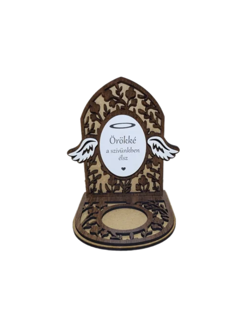 angyalszárnyas kegyeleti mécsestartó, teamécses nélkül