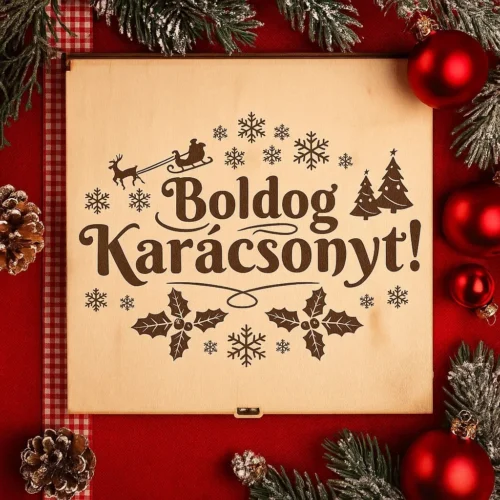 doboz felülnézet Karácsonyi ajándékdoboz csukott fedéllel,karácsonyi gravírozással