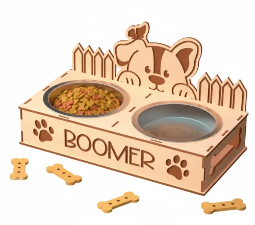 kutyus 1 nincs hátter_eredmény Névre szóló kukucskáló kutyusos etetőtál, 2 db rozsdamentes acél tállal, fehér háttér előtt.