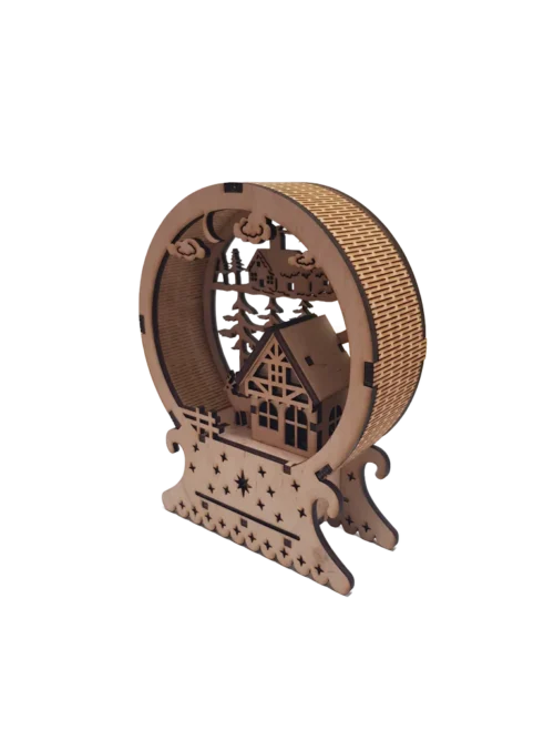 4_result Fából készült, 3D hatású világító karácsonyi asztaldísz kikapcsolt állapotban, oldalnézetben