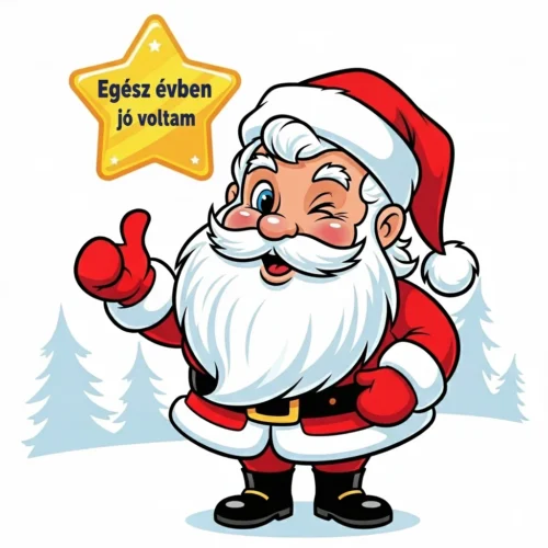 Vidám, kacsintó Mikulás grafika "Egész évben jó voltam" felirattal, ami a mikulás kitűző mintája.