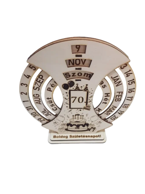 szülinapi felülről Fából készült születésnapi öröknaptár, "Boldog Születésnapot!" felirattal a talpán.