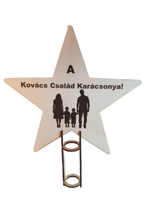 Egyedi Családi Személyre Szabott Karácsonyfa Csúcsdísz Fából