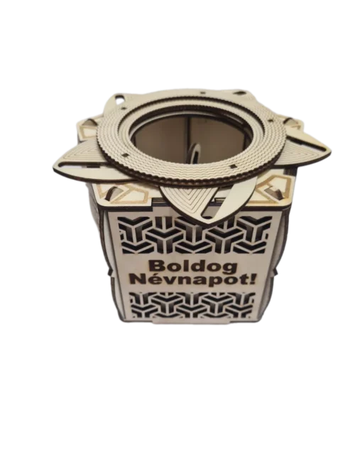 díszdoboz Boldog Névnapot felirattal nyitva