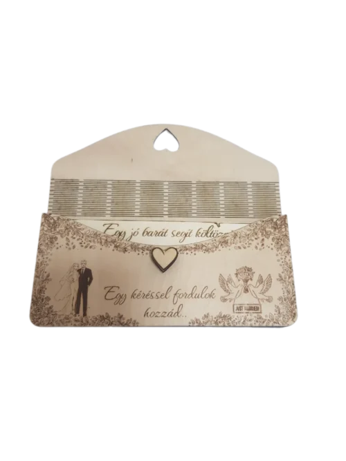 Esküvői tanú felkérő díszes gravírozott fa boríték nyitva