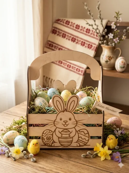 Tojásgyűjtő kosár Ünnepi asztalon Húsvéti tojásgyűjtő kosár ünnepi asztalon