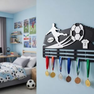 érmetartó-stock Egyedi gravírozott fa éremtartó falra sportolók részére érmekkel