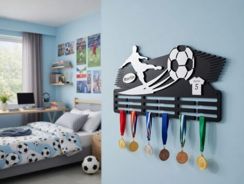 Egyedi gravírozott fa éremtartó falra sportolók részére érmekkel