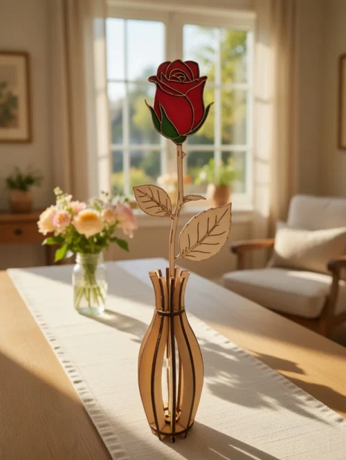 Örök fa rózsa és váza készlet natúr kivitelben anyák napi ajándék