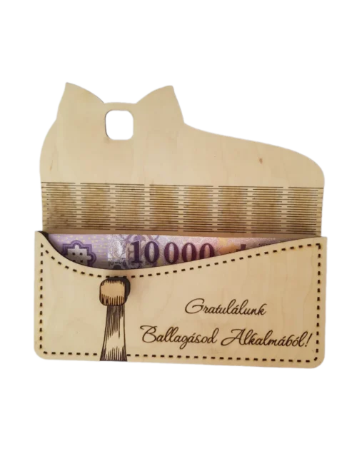 Nyitott masnis fa ballagási pénzátadó 10000 forintos bankjeggyel és flexibilis fa technológiával