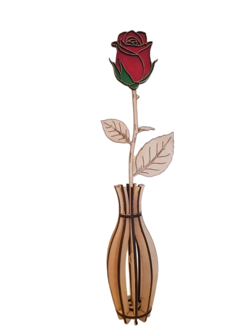 Örök fa rózsa és váza készlet natúr kivitelben anyák napi asztaldísz, háttér nélkül