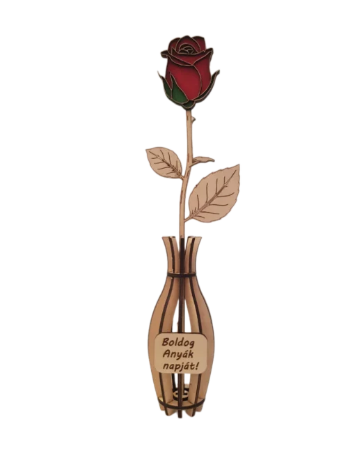 Örök fa rózsa és váza készlet natúr kivitelben, Boldog Anyák Napját! felirattal, háttér nélkül