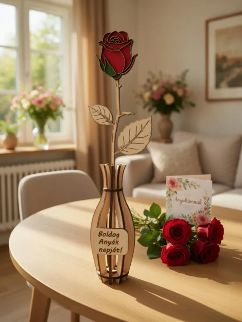 fa rózsa ajándékszett vázával és egyedi felirattal